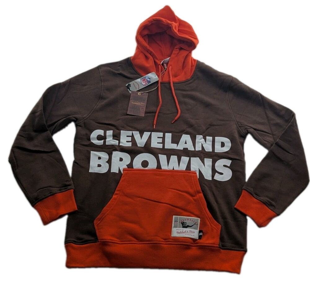 NFL Throwback Cleveland Browns Mitchell Ness Big Face Pullover Hoodie Mens Large